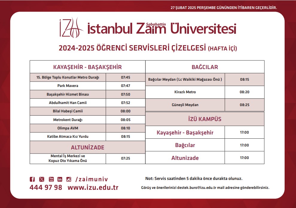 SERVİS SAATLERİ RAMAZAN AYI
